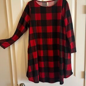 New! Emerald Red and Black Plaid Dress